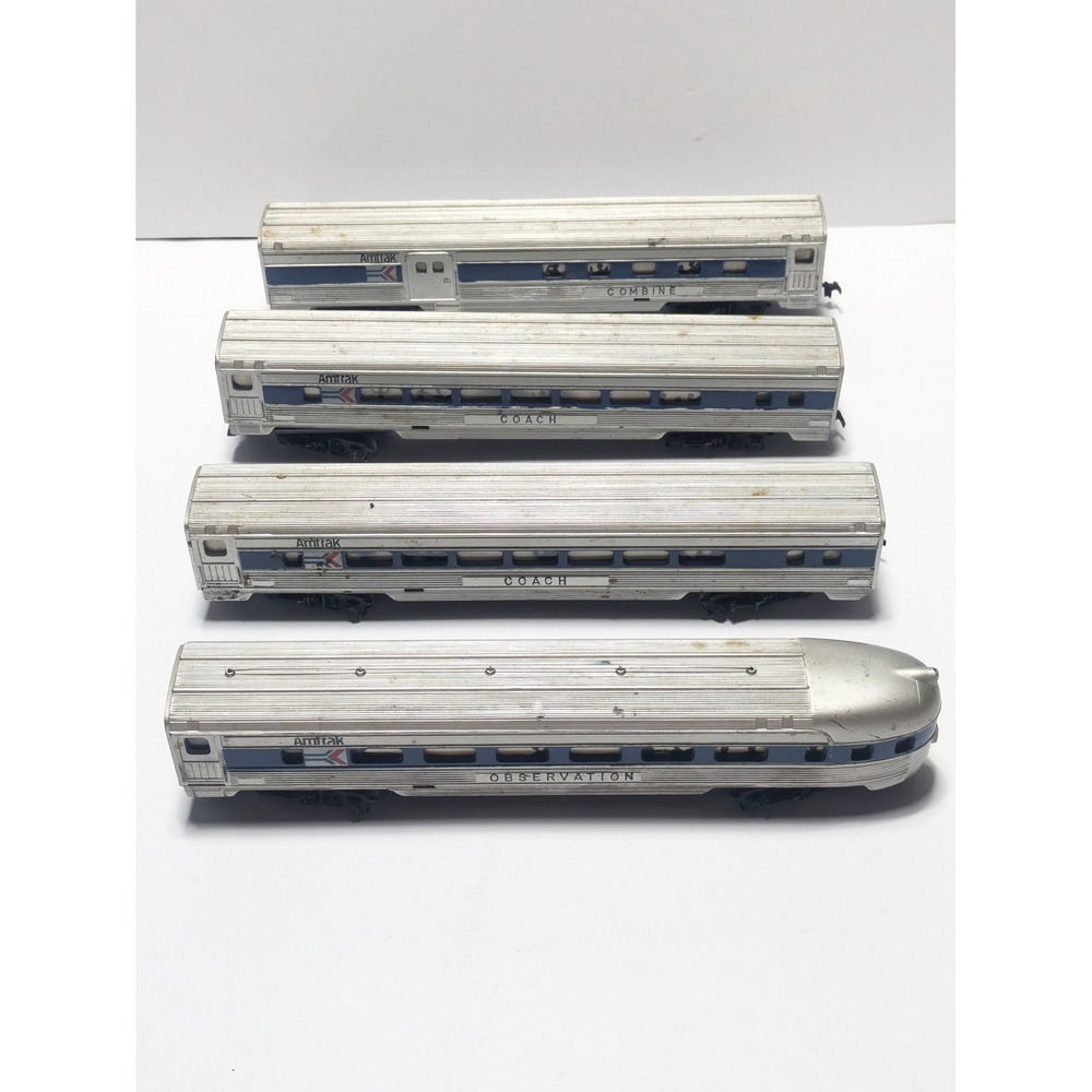 Vintage Amtrak HO Scale Passenger Train Car Set Observation Coach Combine 4pc